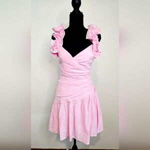 Saints & Secrets Alma Mini Dress Pink Ruffle Open Back NWT Size XS